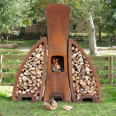 Tendu Design Corten Steel Outdoor Fireplace خشب تخزين للفناء الخلفي